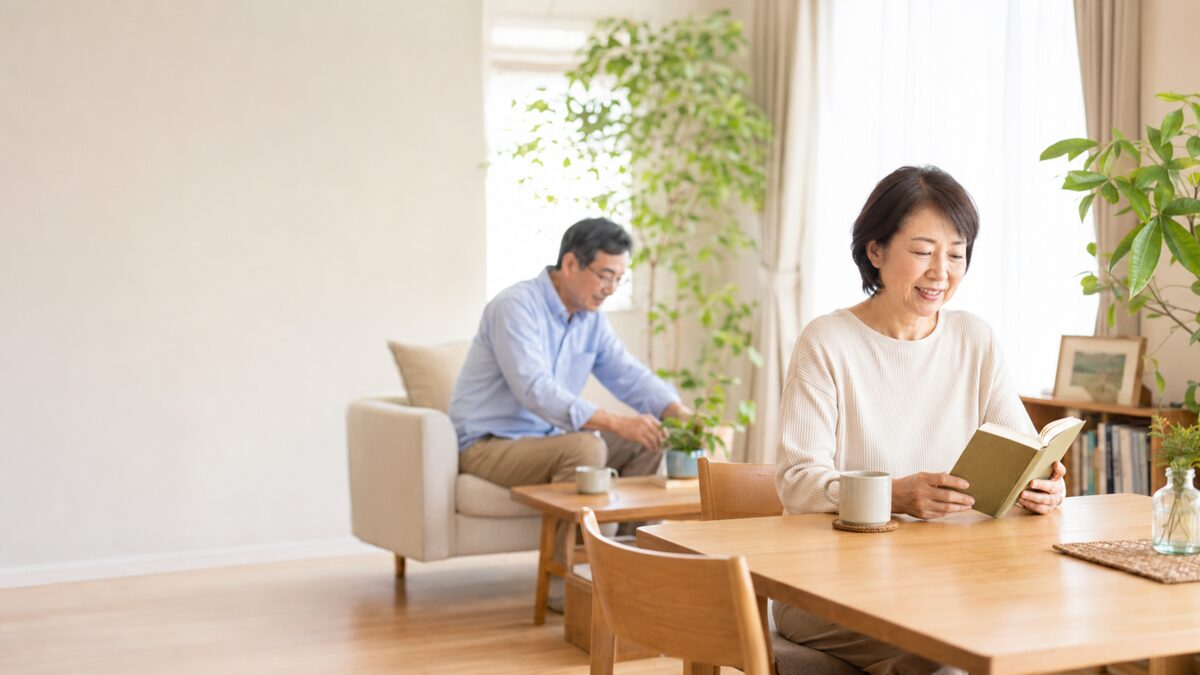 退職後の自宅でそれぞれの時間を心地よく過ごす夫婦