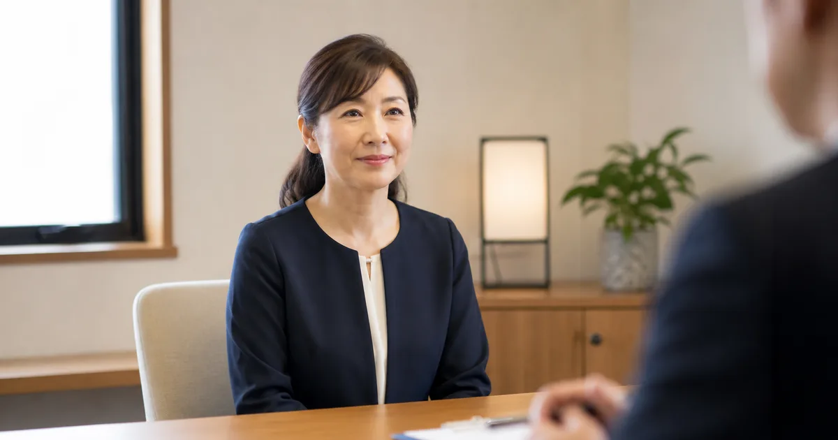 葬儀パートの面接を受ける清潔感のある50代女性