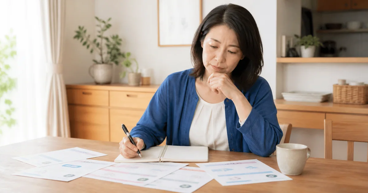 複数の求人情報を比べながらパートを選ぶ50代女性